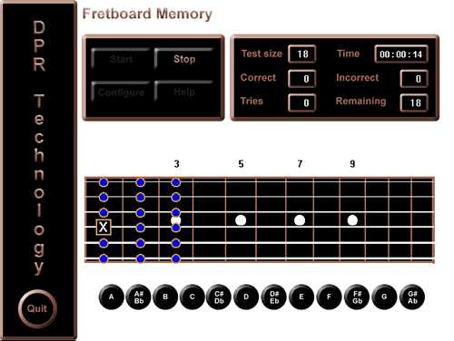 Screen shot of Fretboard Memory in click answer mode