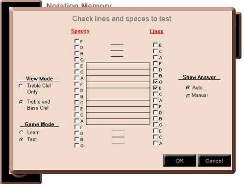 Configuration screen shot of the Notation Memory program